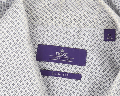 Next Men's White Geometric Slim Fit Shirt 16