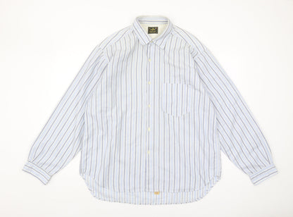 Replay Men's Blue Striped Long Sleeve Shirt Size L