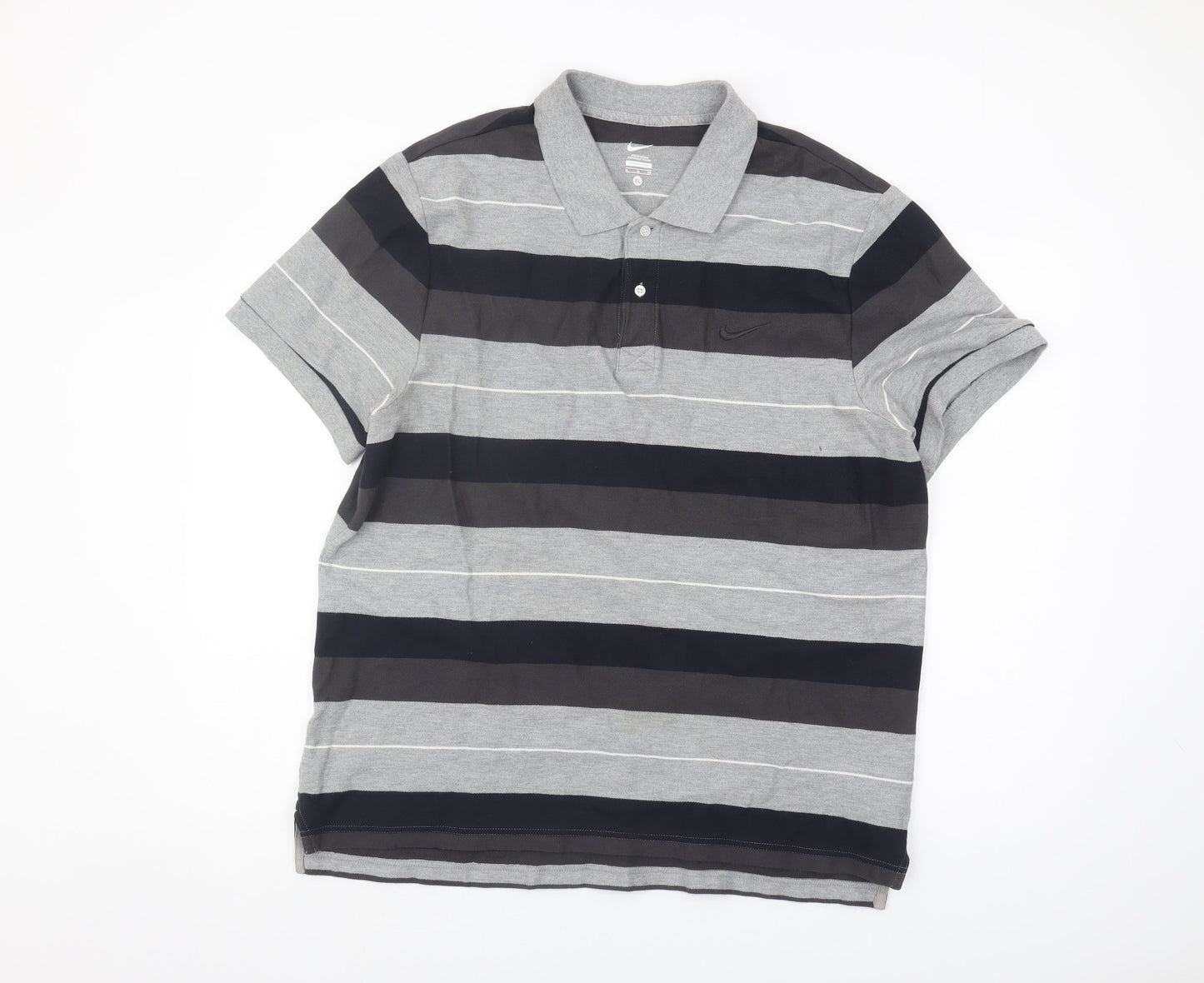 Nike Men's Grey Striped Polo Shirt XL Cotton Casual
