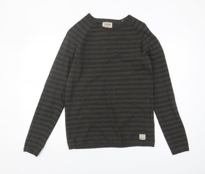 Jack & Jones Men's Grey Striped Pullover Jumper, Small