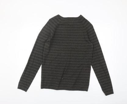 Jack & Jones Men's Grey Striped Pullover Jumper, Small