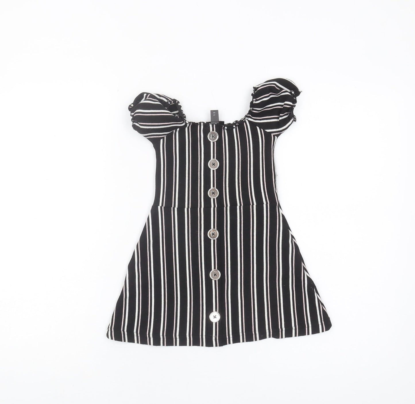 Firetrap Girls Black Striped Puff Sleeve Dress 2-3 Years