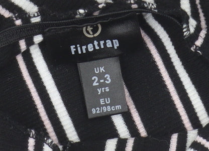 Firetrap Girls Black Striped Puff Sleeve Dress 2-3 Years