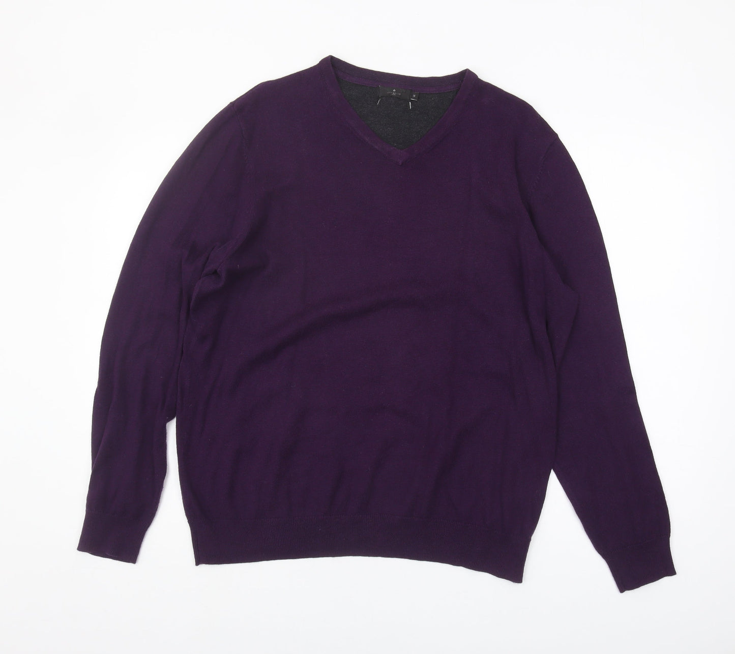 Jeff Banks Men's Purple V-Neck Cotton Jumper Medium