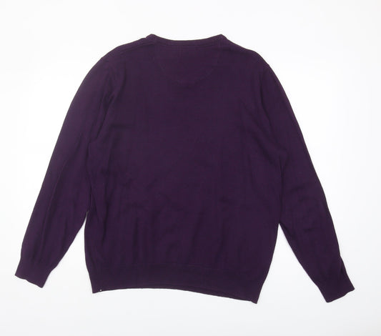 Jeff Banks Men's Purple V-Neck Cotton Jumper Medium