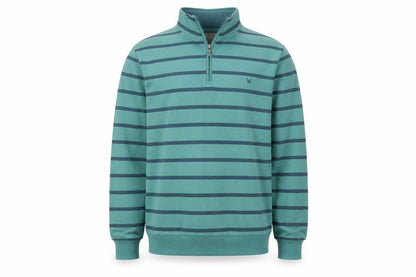 WoolOvers Mens Green Cotton Striped 1/4 Zip Sweatshirt M