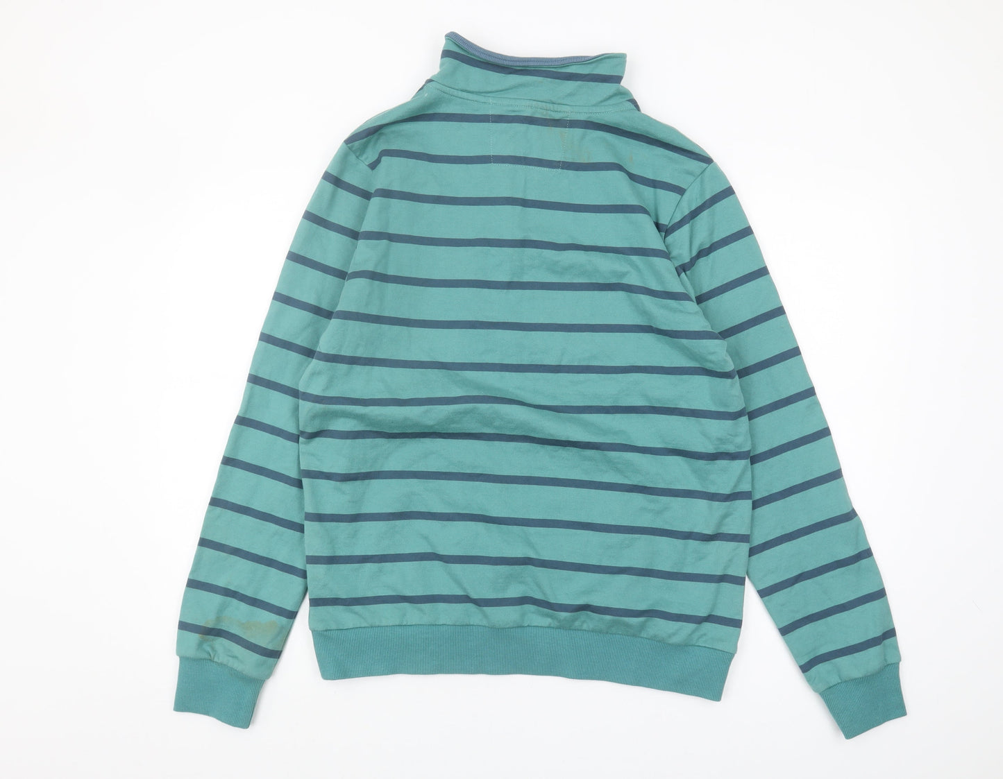 WoolOvers Mens Green Cotton Striped 1/4 Zip Sweatshirt M