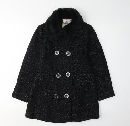 Star Girls Black Flecked Fur Trim Coat Age 9