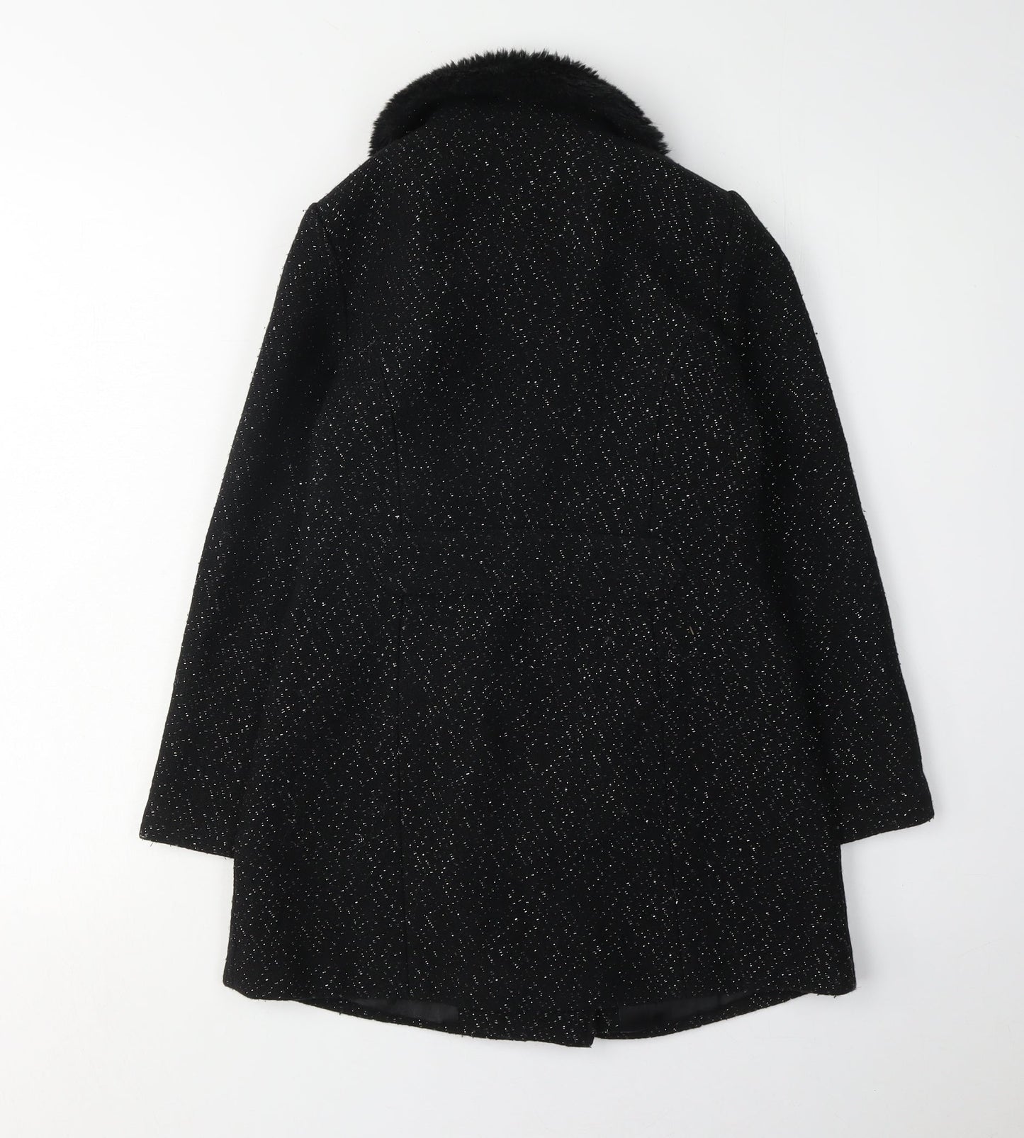 Star Girls Black Flecked Fur Trim Coat Age 9