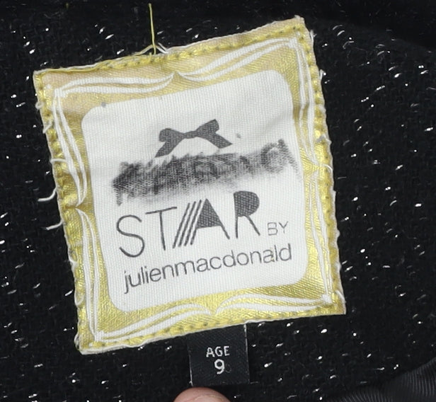 Star Girls Black Flecked Fur Trim Coat Age 9