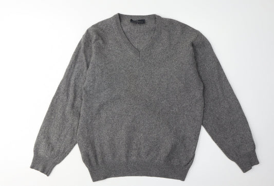 Daniel Hechter Men's Grey Wool V-Neck Pullover, Size L