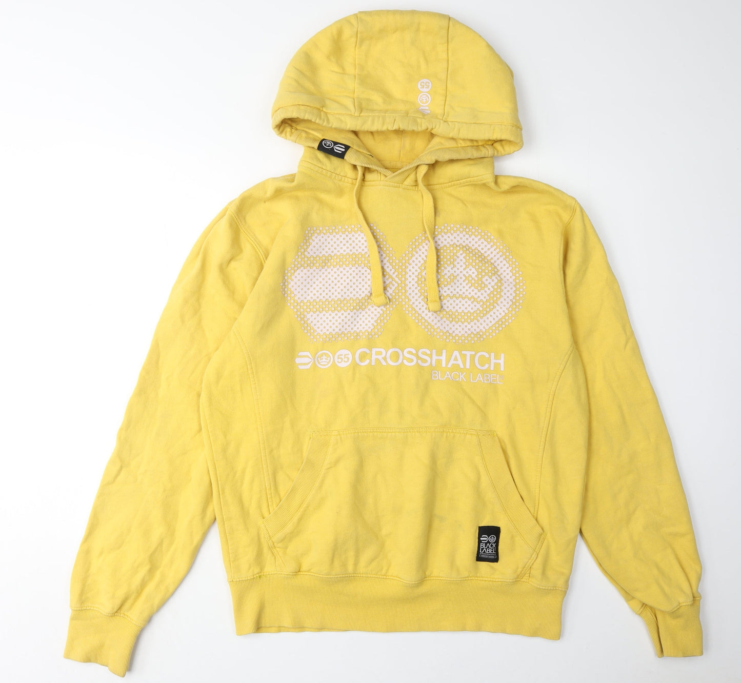 Mens UK Size L Crosshatch Yellow Pullover Hoodie
