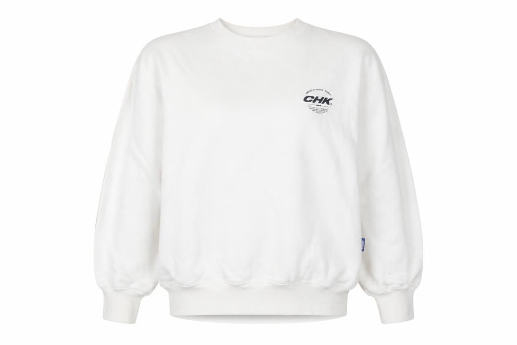 Front view of Chuck White unisex sweatshirt, size S, cotton, new