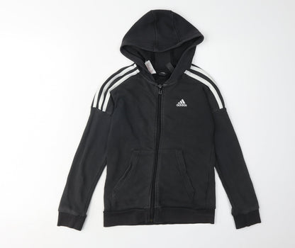 Adidas Boys Black Hoodie Full Zip Size 4 Years Sportswear