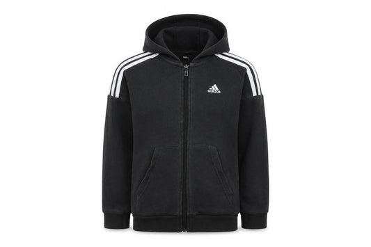 Front view of Adidas boys’ black hoodie full zip, size 4, years sportswear