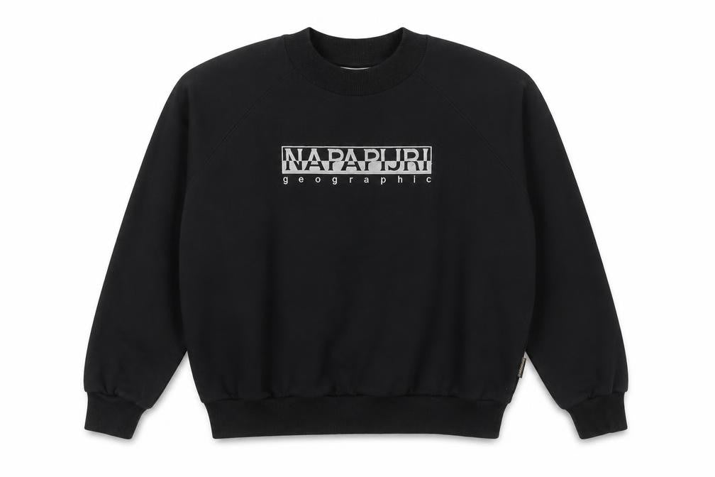 Front view of Napapijri unisex black logo sweatshirt xs
