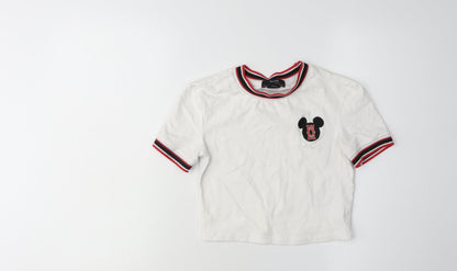 Bershka Disney Ringer T-Shirt, Unisex Adults, White, S