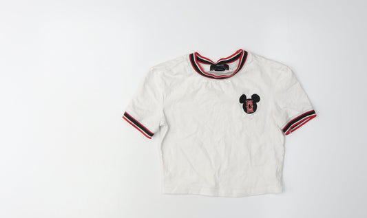 Bershka Disney Ringer T-Shirt, Unisex Adults, White, S