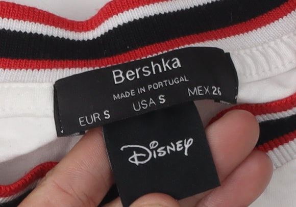 Bershka Disney Ringer T-Shirt, Unisex Adults, White, S