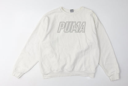 Puma Women's White Logo Sweatshirt L Pullover Crew