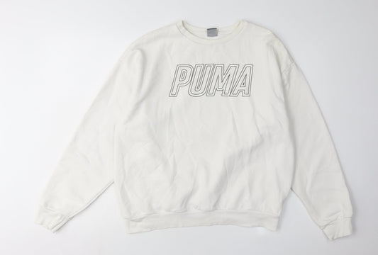 Puma Women's White Logo Sweatshirt L Pullover Crew