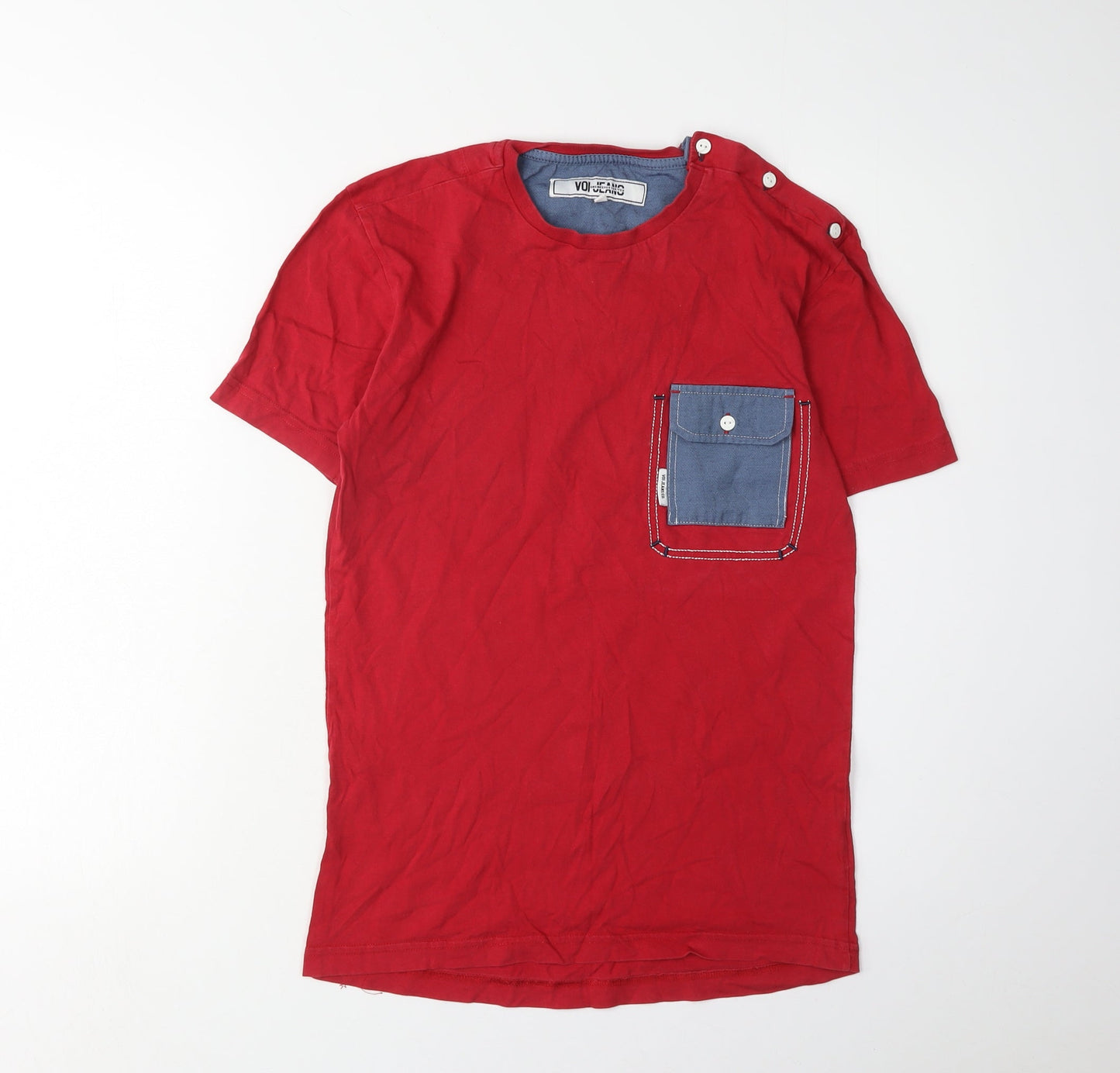 Voi Jeans Men's Red Crew Neck Pocket T-Shirt Size S