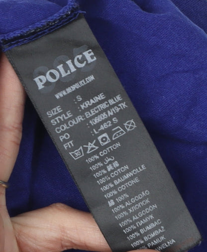 Police Men's Blue S T-Shirt, Short Sleeve, Logo Accent