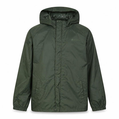 Front view of Mountain Warehouse boys’ green windbreaker jacket 13 years
