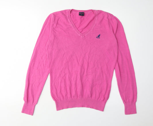 Kangol Women's Pink V-Neck Jumper Size 12