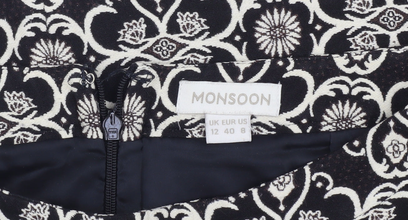 Monsoon Women's Black Geometric Knee-Length Pencil Skirt - Size 12