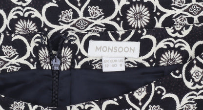 Monsoon Women's Black Geometric Knee-Length Pencil Skirt - Size 12