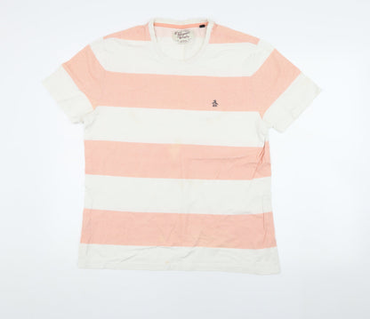 Penguin Men's XL Pink Striped T-Shirt, Crew Neck