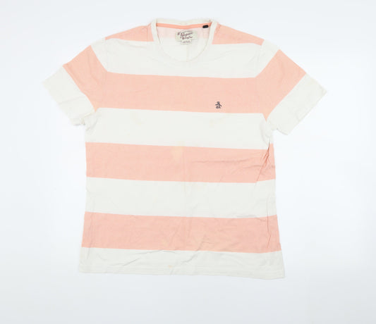 Penguin Men's XL Pink Striped T-Shirt, Crew Neck