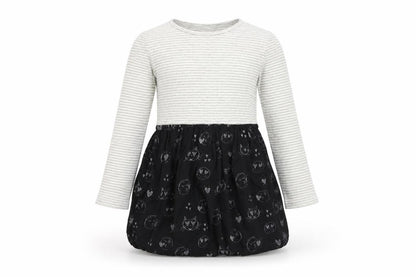 Gap Girls Grey & Black Striped Animal Cats Print Dress 6-7 Years