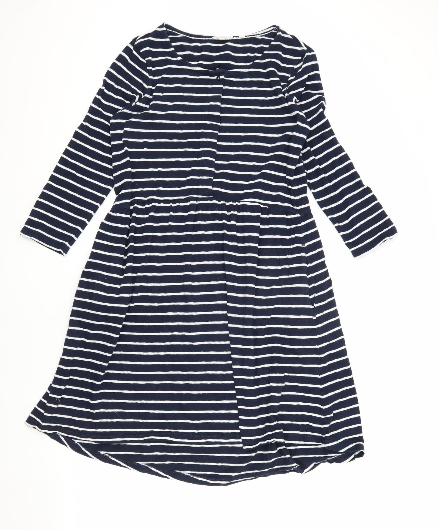 Fat Face Women's Blue Striped 3/4 Sleeve A-Line Dress