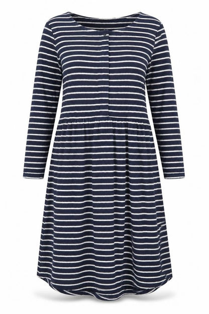 Fat Face Women's Blue Striped 3/4 Sleeve A-Line Dress