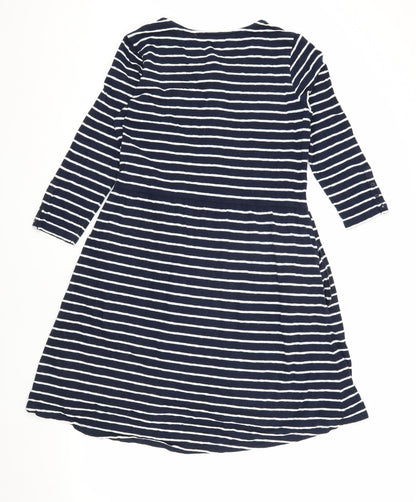 Fat Face Women's Blue Striped 3/4 Sleeve A-Line Dress