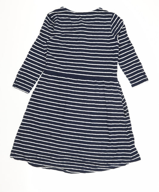 Fat Face Women's Blue Striped 3/4 Sleeve A-Line Dress