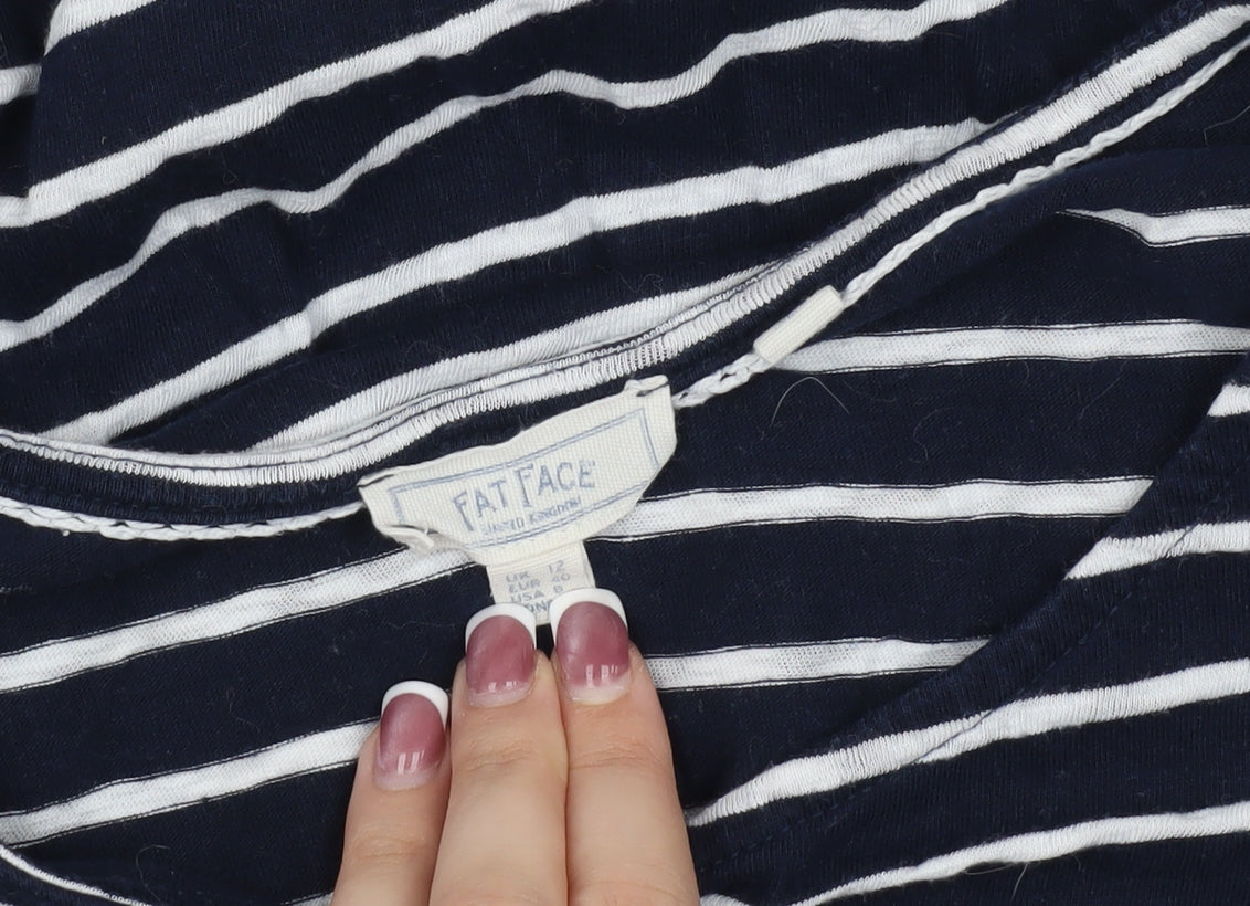 Fat Face Women's Blue Striped 3/4 Sleeve A-Line Dress