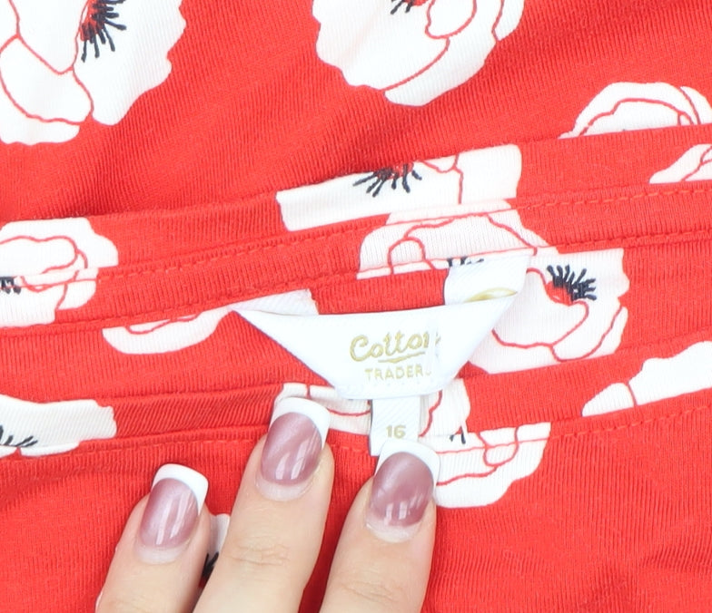 Cotton Traders Women's Red Floral T-Shirt Size 16