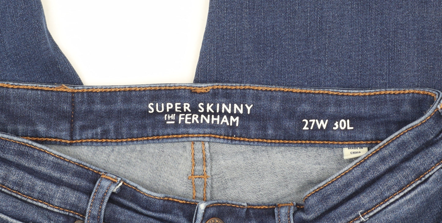 Jack Wills Men's Blue Skinny Jeans, Size 27, Medium Wash