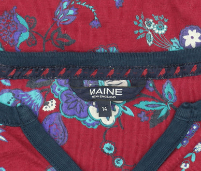 Maine Women's Red Floral Henley Blouse Size 14