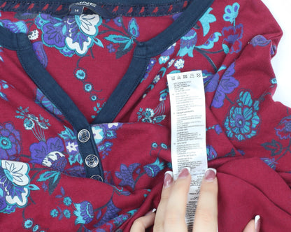 Maine Women's Red Floral Henley Blouse Size 14