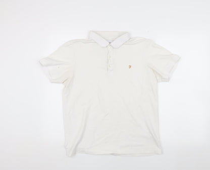 Farah Men's White Polo Shirt, Size L, Logo Accent