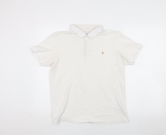 Farah Men's White Polo Shirt, Size L, Logo Accent
