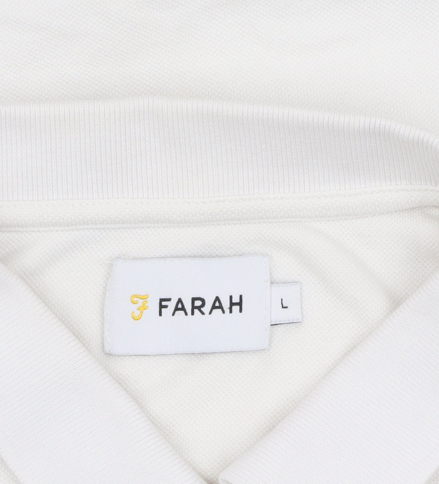 Farah Men's White Polo Shirt, Size L, Logo Accent