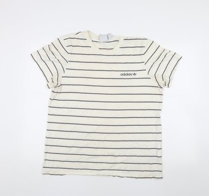 Adidas Men's White Striped Short Sleeve Crew Neck T-Shirt M