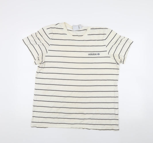 Adidas Men's White Striped Short Sleeve Crew Neck T-Shirt M
