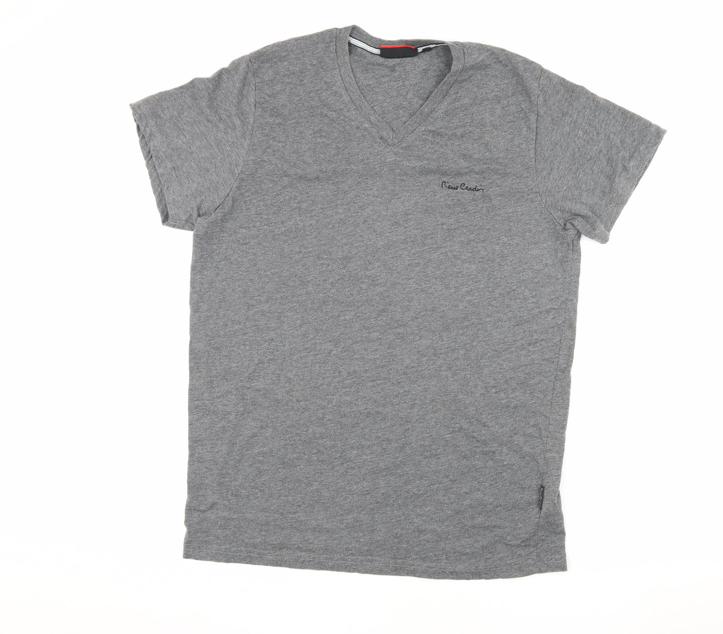 Pierre Cardin Men's Grey V-Neck Logo T-Shirt Size L