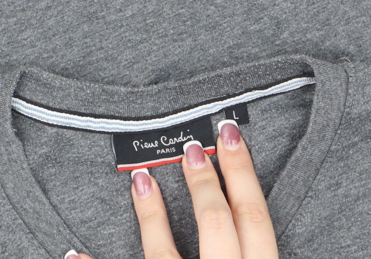 Pierre Cardin Men's Grey V-Neck Logo T-Shirt Size L